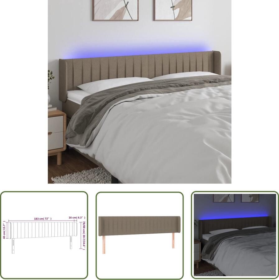 The Living Store Hoofdbord LED Verstelbaar 183x16x78 88 cm Taupe Hoofd Bord Led Bedhoofdbord Hoofdkussen Slaapcomfort Led Verlichting