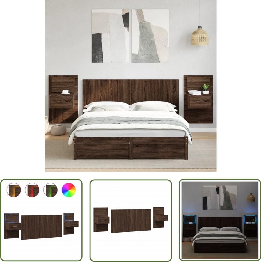 The Living Store Hoofdbord met kastjes 160 cm bewerkt hout bruin eikenkleurig Hoofdbord Bed Frame Houten Hoofdbord Slaapkamers Bedroom Furniture