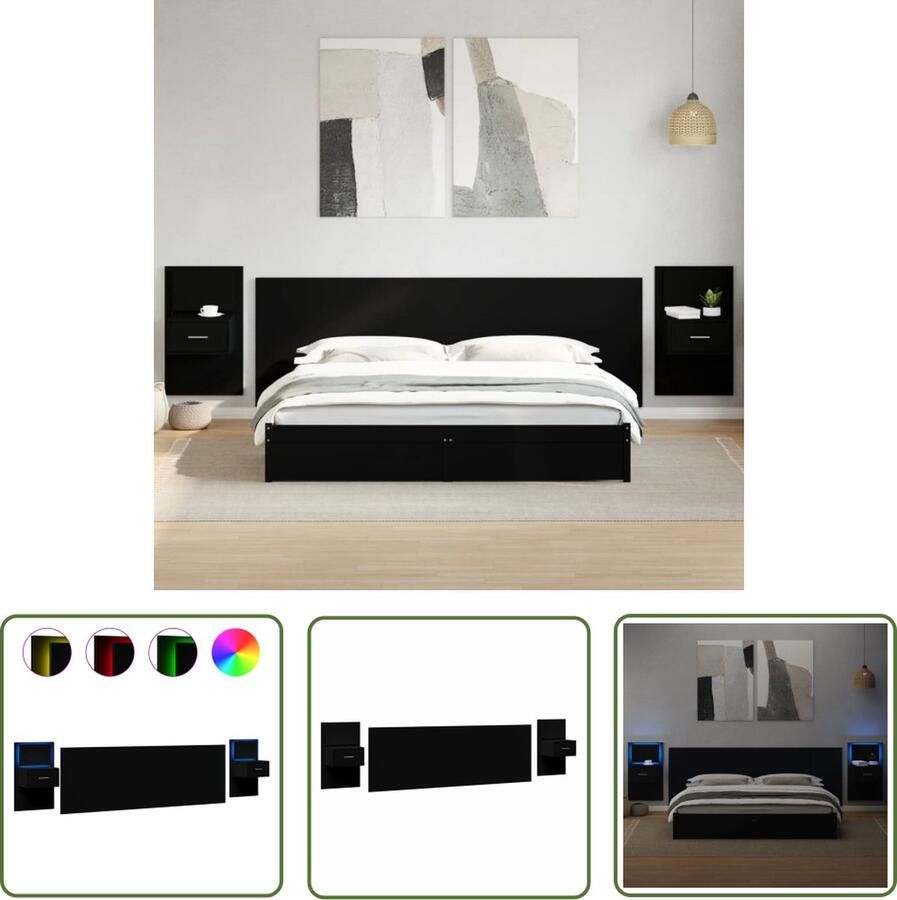 The Living Store Hoofdbord met LED-verlichting Bewerkt hout 240 x 80 cm Wandmontage RGB sfeerverlichting Hoofd Bord Hoofdkussen Slaap Kamer Meubels Houten Hoofdbord Led Verlichting