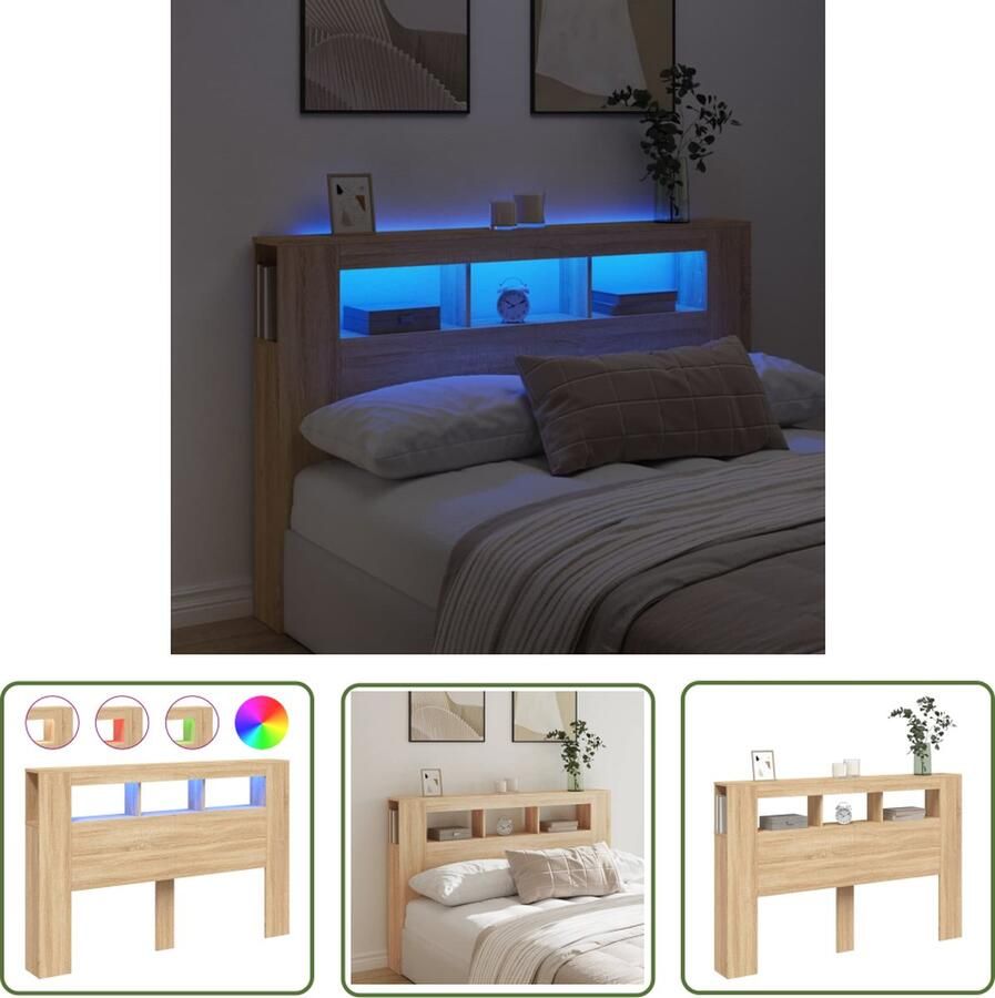 The Living Store Hoofdbord LED Sonoma Eiken 160 x 18.5 x 103.5 cm RGB LED-verlichting Hoge kwaliteit Hoofd Bord Led Hoofdbord Met Led Verlichting Bedroom Furniture Slaapkamers