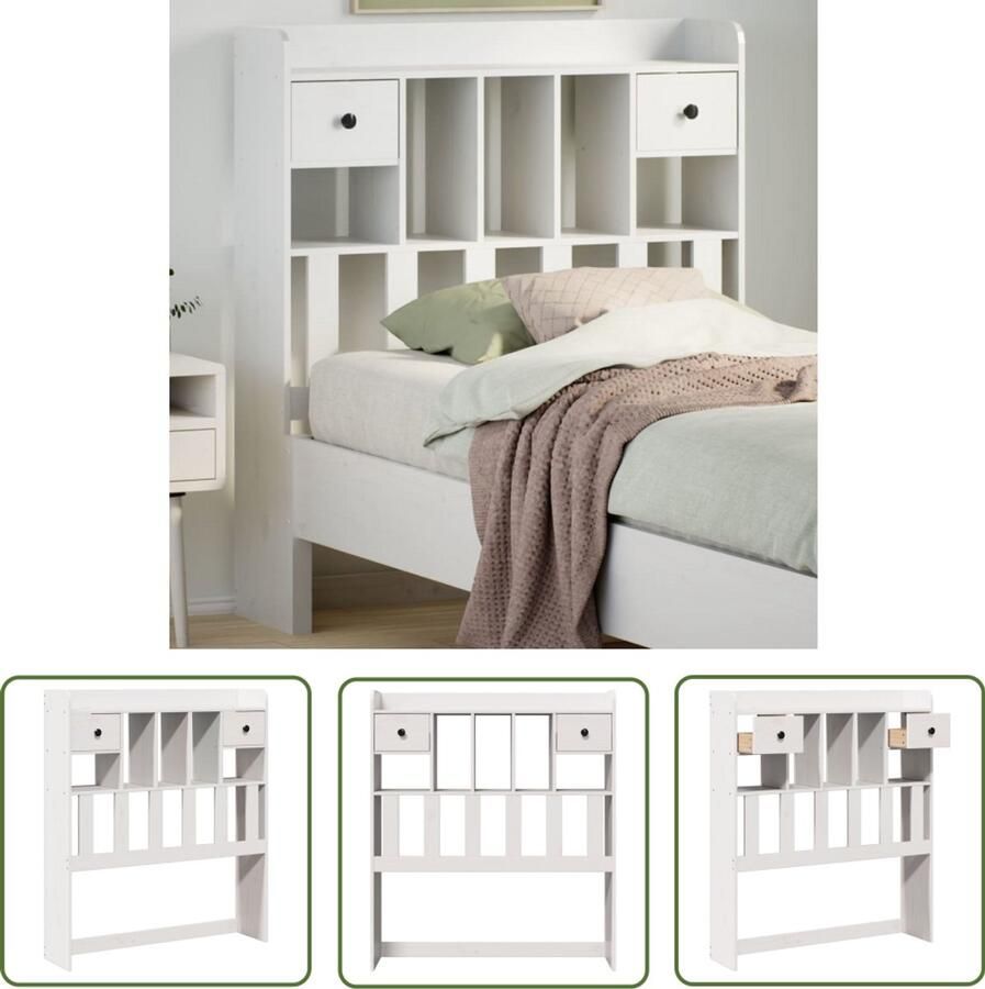 The Living Store Hoofdbord met opbergruimte 100 cm massief grenenhout wit Hoofdbord Beddecoratie Houten Hoofdbord Opberghoofd Bord Staande Hoofdbord