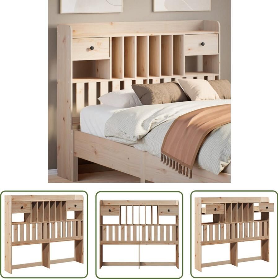 The Living Store Hoofdbord met opbergruimte 120 cm massief grenenhout Hoofdbord Houten Hoofdbord Hoofdbekleding Opbergoplossing Slaapkamervloer