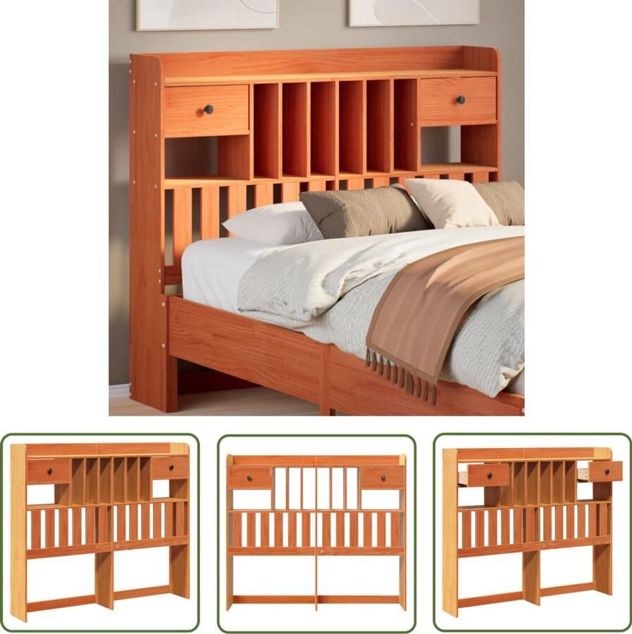 VidaXL Houten Hoofdbord Hoofd Bord Hoofdbord met opbergruimte 120 cm massief grenenhout wasbruin Hoofdbord Met Opbergruimte Slaap Kamer Meubels Massief Hout