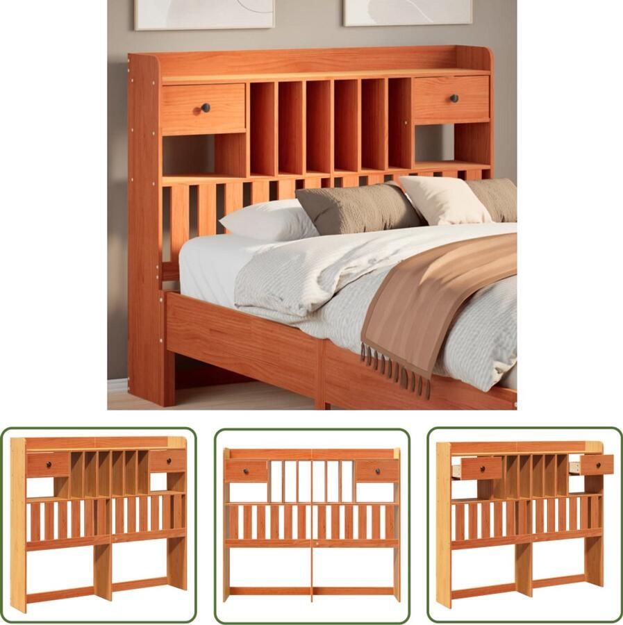 The Living Store Hoofdbord met opbergruimte 135 cm massief grenenhout wasbruin Hoofdbord Massief Hout Grenenhout Opbergruimte Slaapkamers