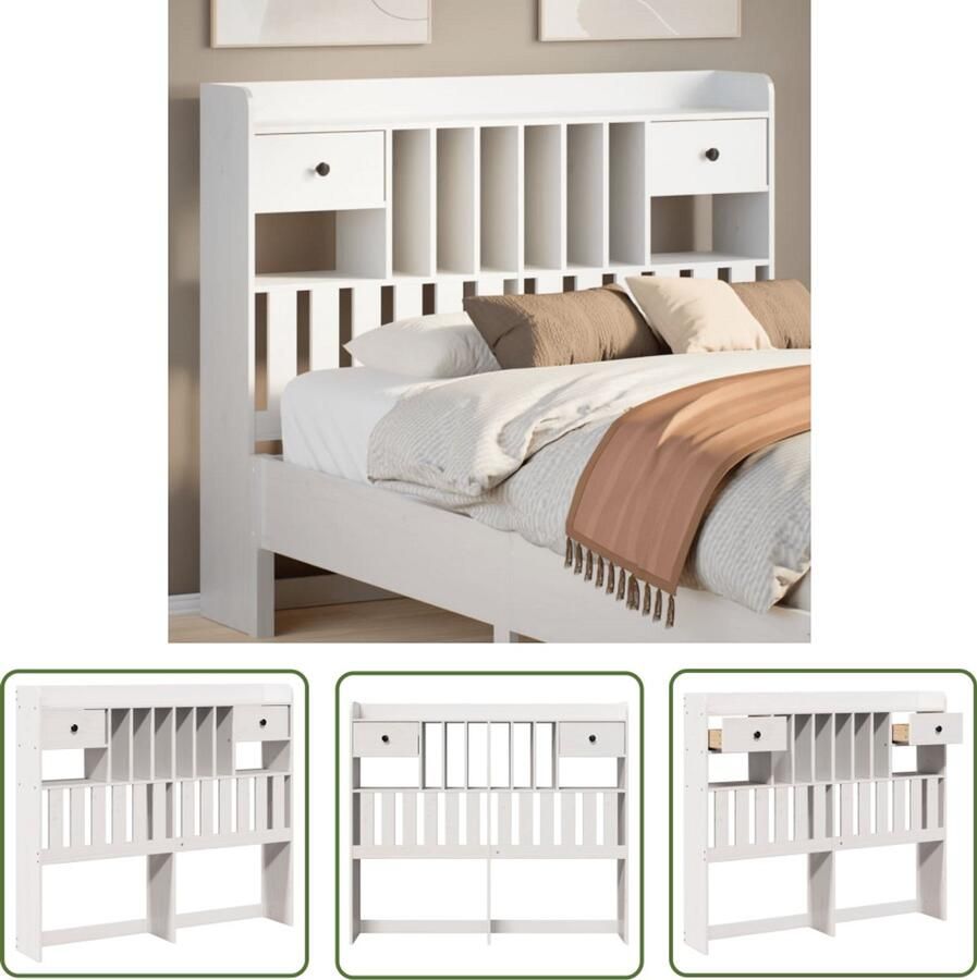 The Living Store Hoofdbord met opbergruimte 135 cm massief grenenhout wit Hoofdbord Beddecoratie Houten Hoofdbord Opberghoofd Bord Slaapkamervak