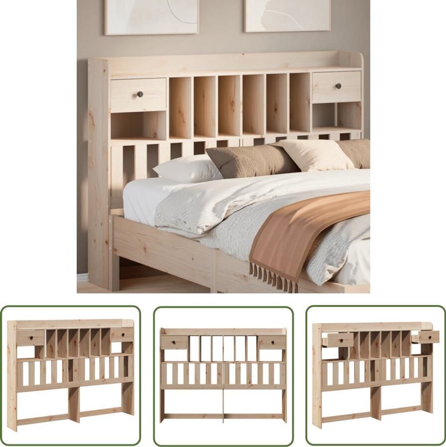 The Living Store Hoofdbord met opbergruimte 150 cm massief grenenhout Hoofdbord Houten Hoofdbord Opberghoofd Bord Hoofdbord Met Lade Stapelbare Hoofdbord