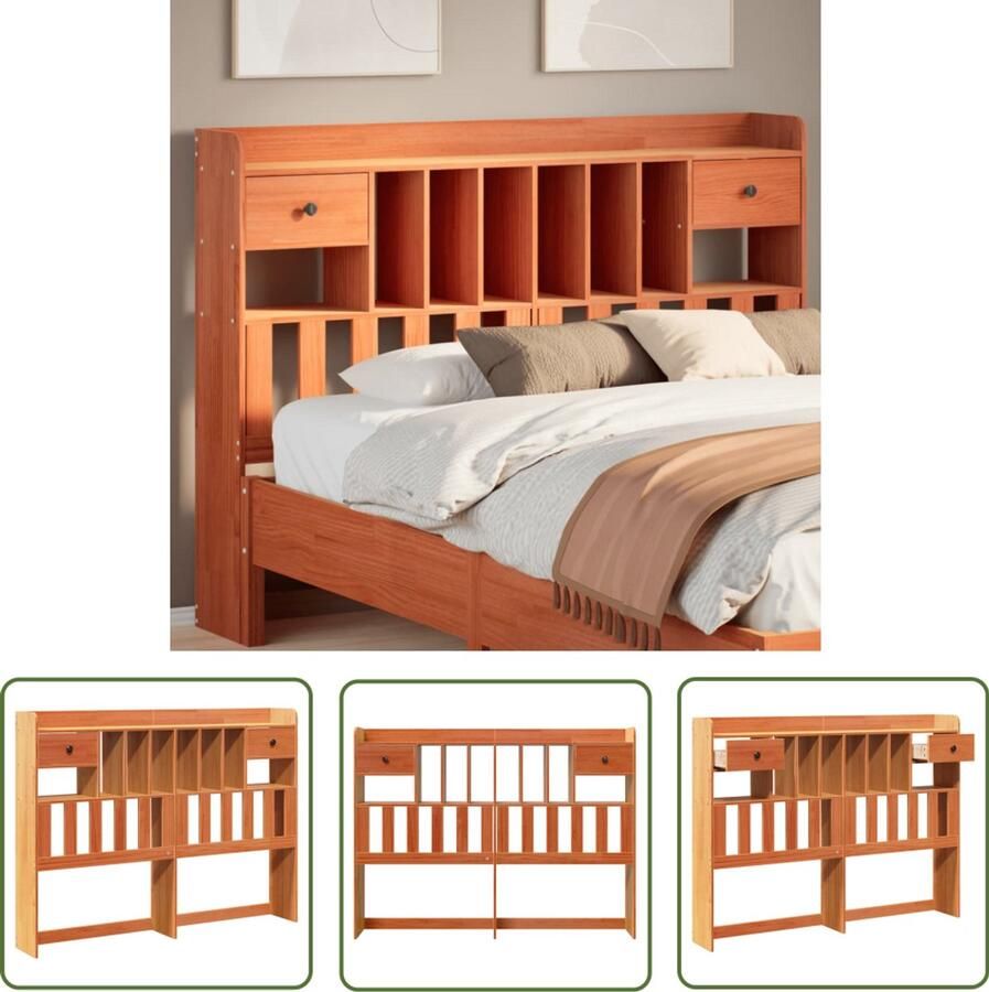 The Living Store Hoofdbord met opbergruimte 150 cm massief grenenhout wasbruin Hoofdbord Beddecoratie Houten Hoofdbord Opberghoofd Bord Slaapkamer Meubilair