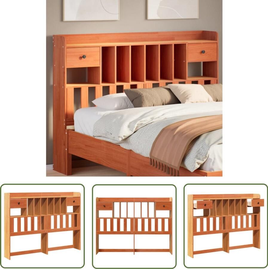 The Living Store Hoofdbord met opbergruimte 160 cm massief grenenhout wasbruin Hoofdbord Houten Hoofdbord Slaapkamervloer Opbergoplossing Nachtkastje Alternatief