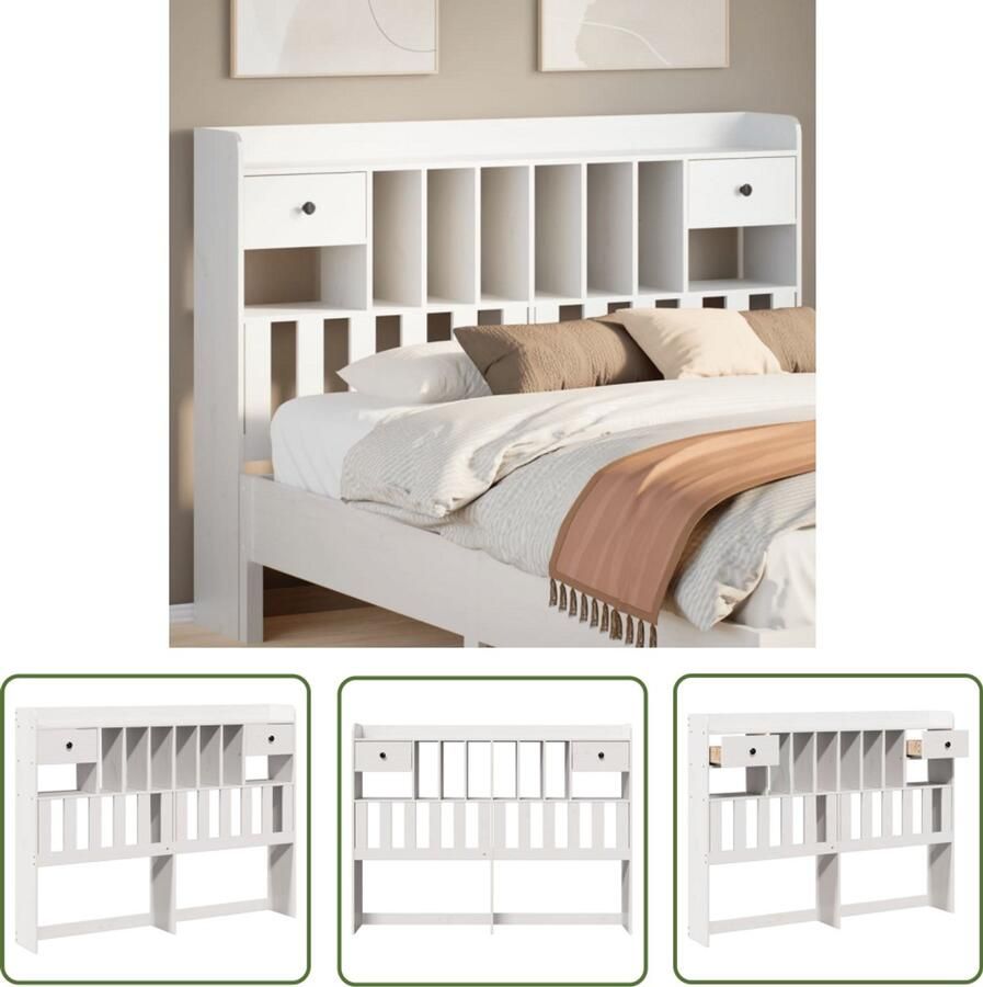 The Living Store Hoofdbord met opbergruimte 160 cm massief grenenhout wit Hoofdbord Houten Hoofdbord Opberghoofd Bord Slaapkamersdecoratie Stapelbare Lade