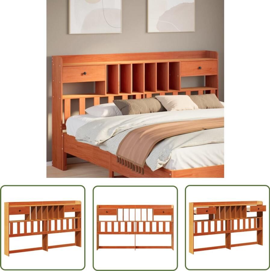 The Living Store Hoofdbord met opbergruimte 200 cm massief grenenhout wasbruin Hoofdbord Beddecoratie Houten Hoofdbord Opberghoofd Bord Slaapkamervloer