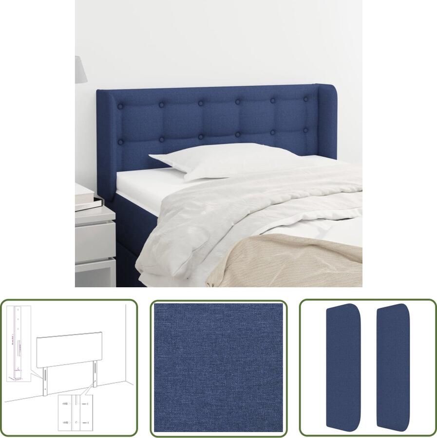 The Living Store Hoofdbord met randen 103x16x78 88 cm stof blauw Hoofd Bord Hoofdbord Blauw Beddecoratie Slaapkamers Comfortabele Hoofdsupport - Foto 2