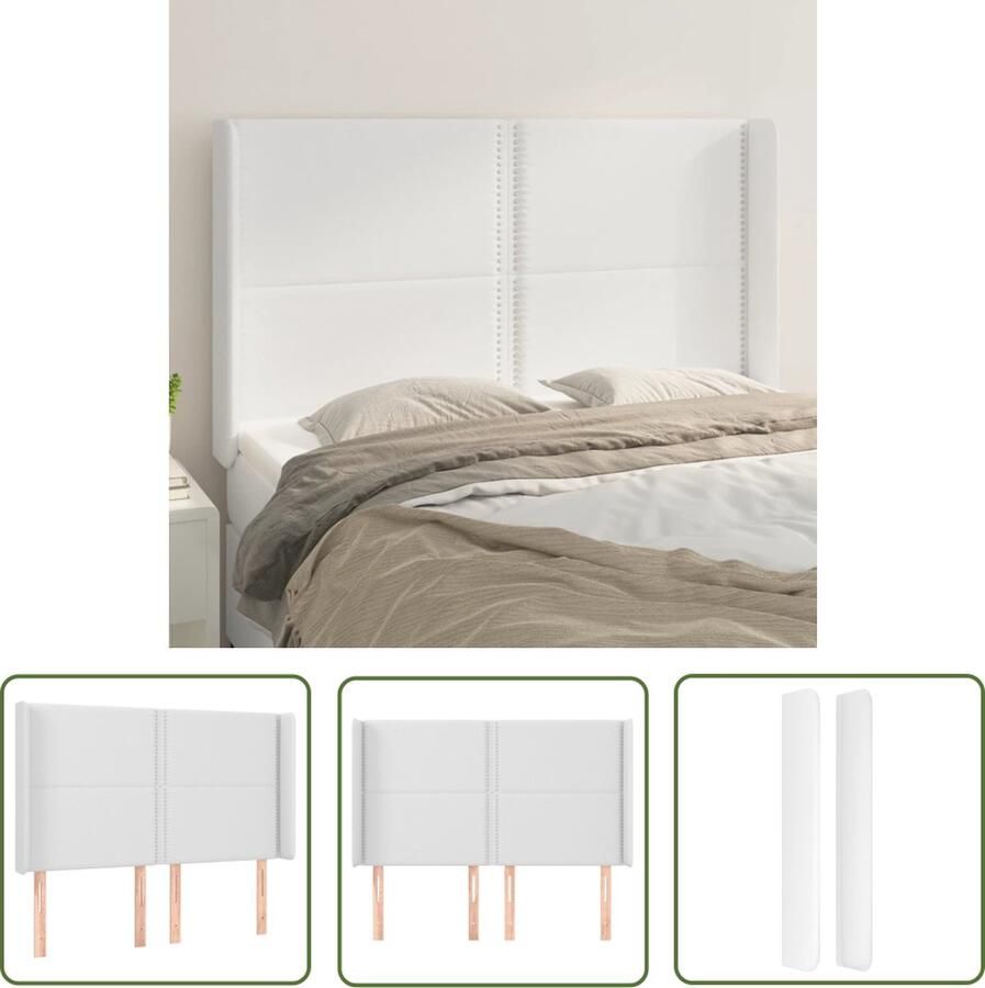 The Living Store Hoofdbord Hoofdeind en randen Kunstleer Wit 147x16x118 128 cm Duurzaam materiaal Hoofd Bord Hoofdkussen Beddecoratie Slaapkamers Meubels
