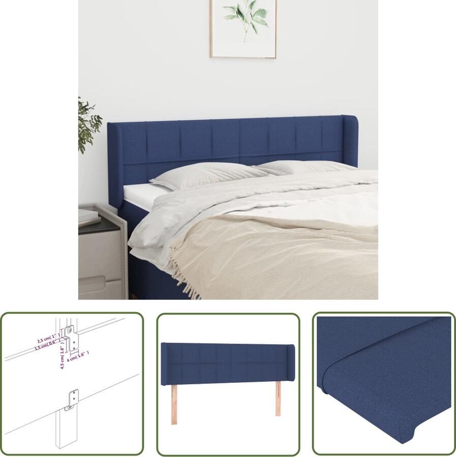The Living Store Hoofdbord met randen 147x16x78 88 cm stof blauw Hoofd Bord Hoofdbord Beddecoratie Slaapkamers Blauwe Kamer