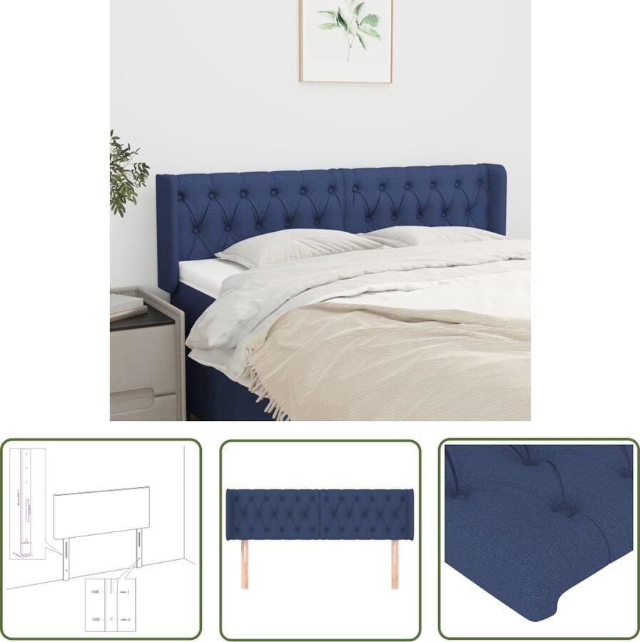 The Living Store Hoofdbord met randen 147x16x78 88 cm stof blauw Hoofd Bord Hoofdkussen Beddecoratie Slaapkamerstijl Blauwe Kamer