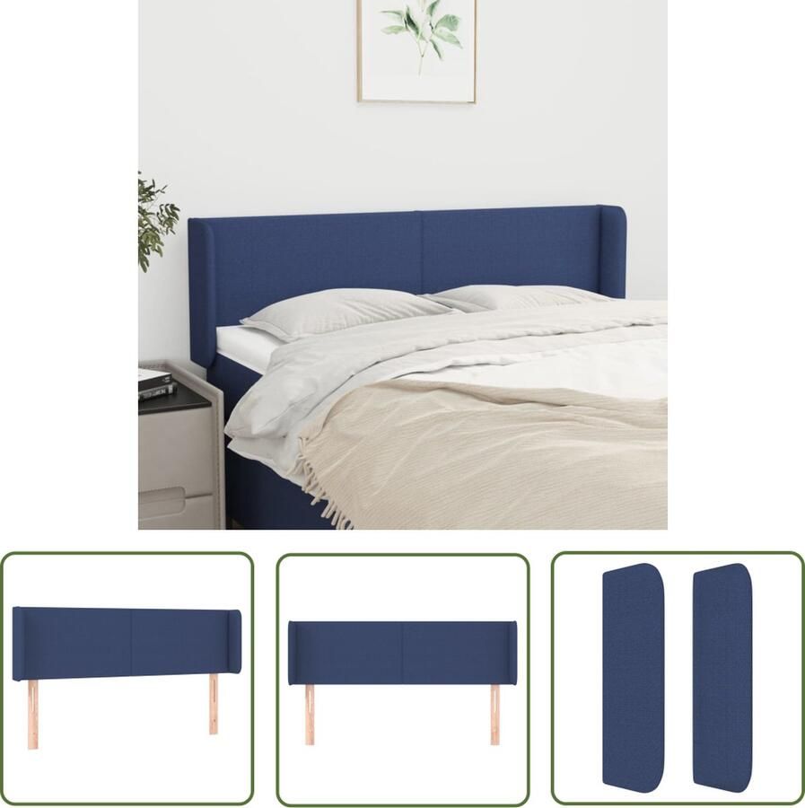The Living Store Hoofdbord met randen 147x16x78 88 cm stof blauw Hoofd Bord Hoofdkussen Beddecoratie Slaapkamers Blauwdruk