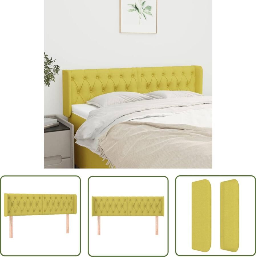 The Living Store Hoofdbord met randen 147x16x78 88 cm stof groen Hoofd Bord Hoofdkussen Slaapcomfort Beddecoratie Kamer Decoreren