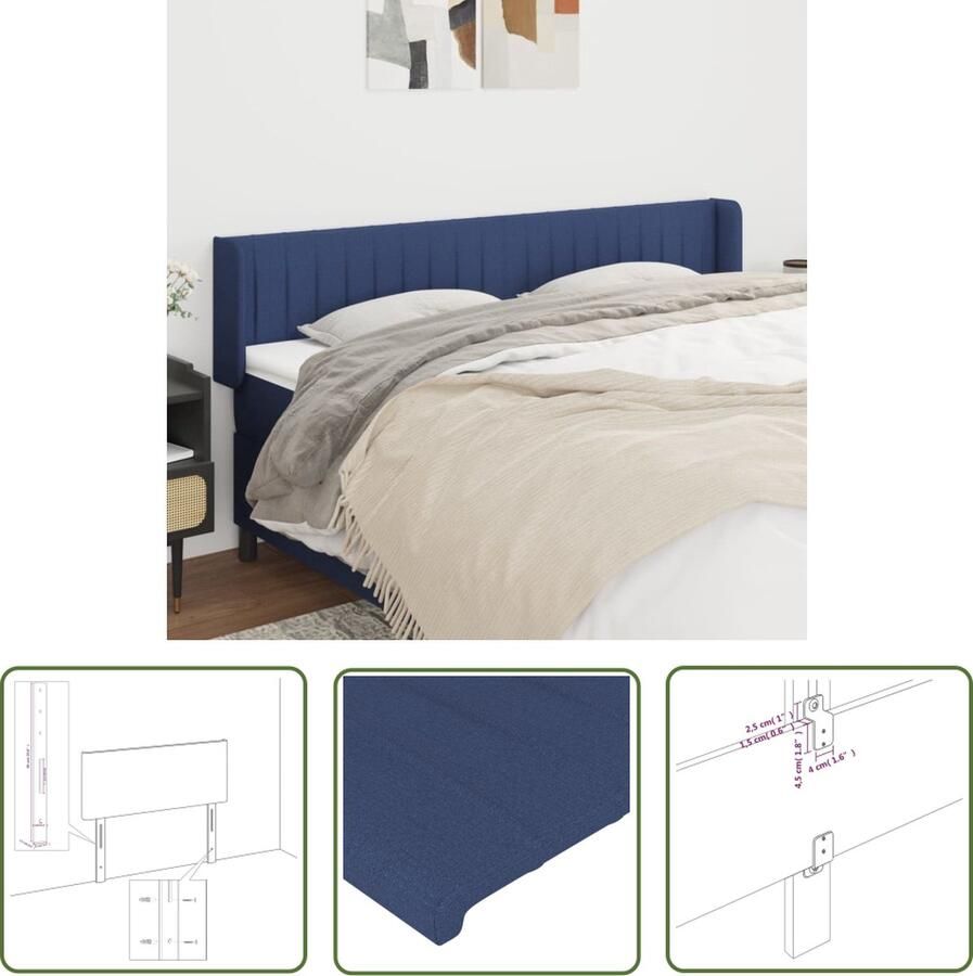 The Living Store Hoofdbord met randen 163x16x78 88 cm stof blauw Hoofdboard Hoofdkussen Beddecoratie Slaapkamers Blauwe Kamer - Foto 2