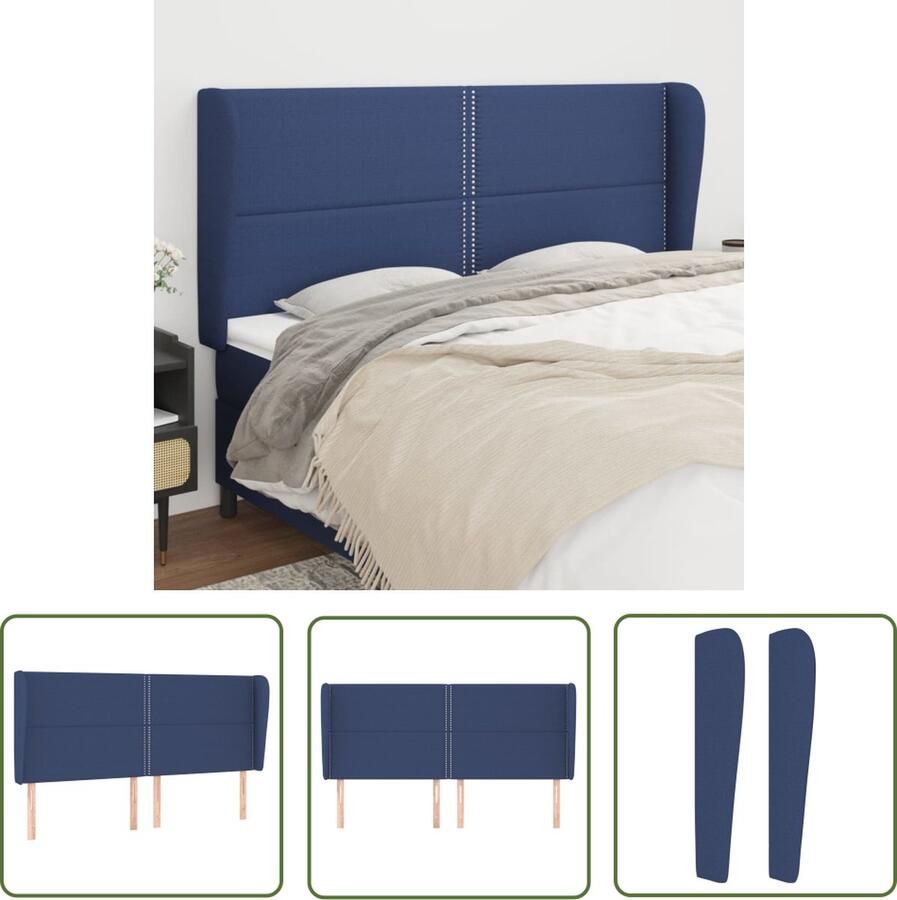 The Living Store Hoofdbord met randen 163x23x118 128 cm stof blauw Hoofd Bord Bedhoofdbord Hoofdkussen Slaapcomfort Blauwe Kamer