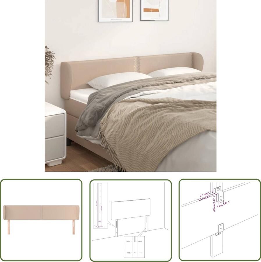 The Living Store Hoofdbord met randen 163x23x78 88 cm kunstleer cappuccinokleur Hoofd Bord Beddecoratie Hoofdkussen Klassiek Design Bruine Kleur