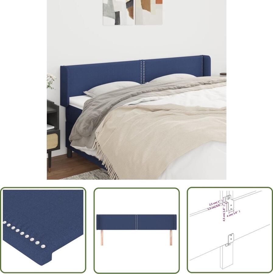 The Living Store Hoofdbord met randen 183x16x78 88 cm stof blauw Hoofd Bord Hoofdbord Beddecoratie Slaapkamer Decoratie Blauwdruk - Foto 2