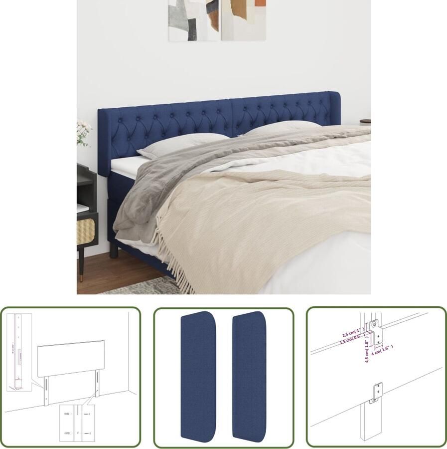 The Living Store Hoofdbord met randen 183x16x78 88 cm stof blauw Hoofd Bord Hoofdkussen Beddecoratie Slaapkamers Blauwe Kamer - Foto 2