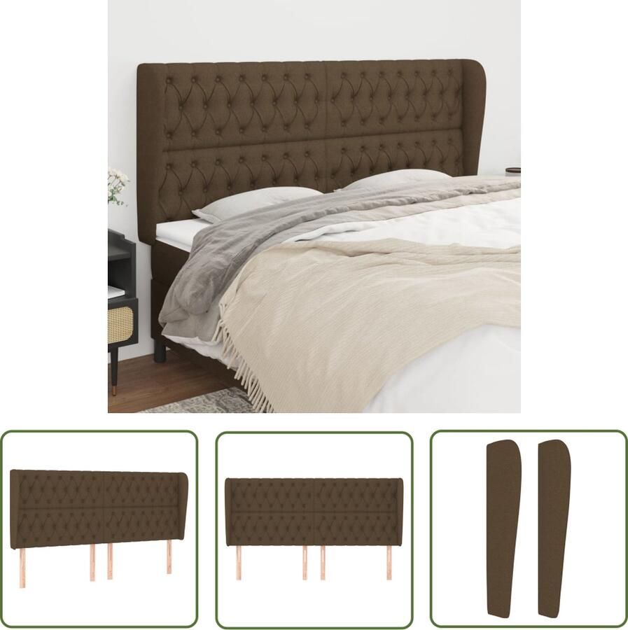 The Living Store Klassiek Hoofdbord Dark Brown 183 x 23 x 118 128 cm Duurzaam stof Stevige houten poten Klassieke Hoofdbord Bruin Bedhoofd Stoffen Hoofdbord Luxe Hoofdbord