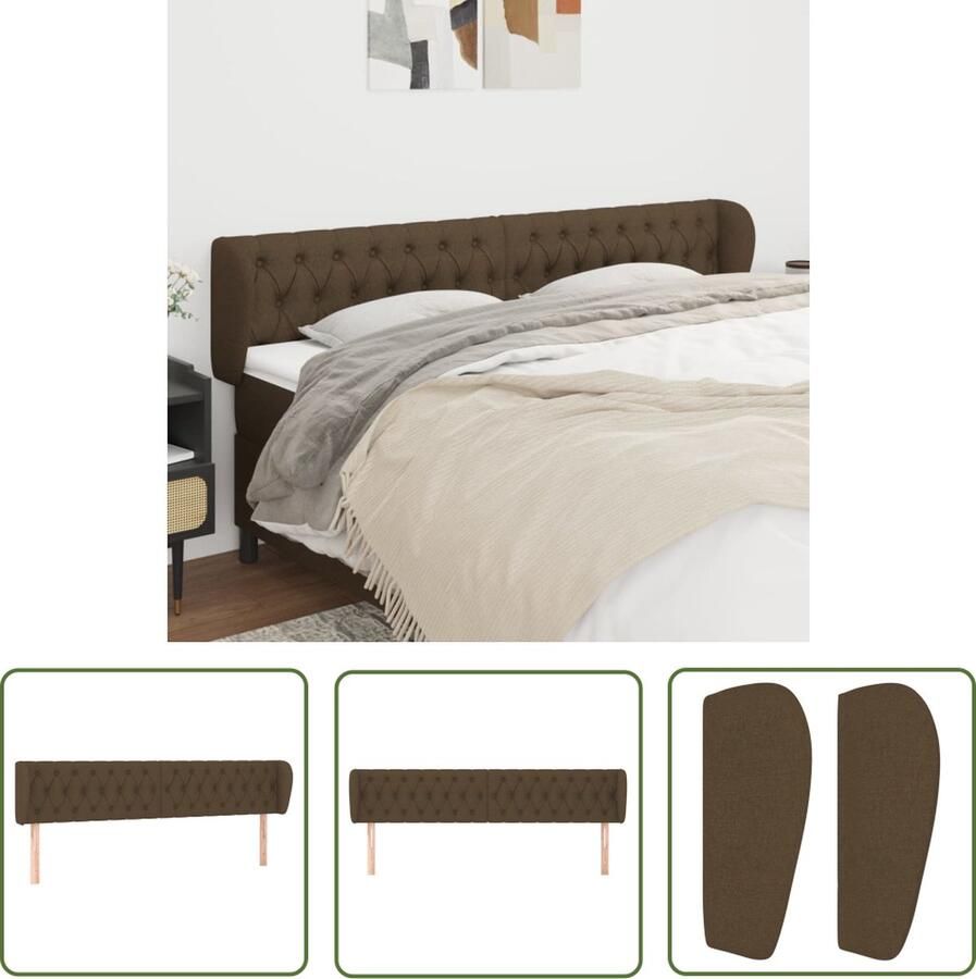 The Living Store Hoofdbord met randen 183x23x78 88 cm stof donkerbruin Klassieke Hoofdbord Bruin Bedhoofd Klassiek Stoffen Hoofdbord Adjustable Headboard