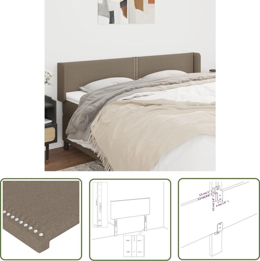 The Living Store Hoofdbord met randen 203x16x78 88 cm stof taupe Hoofd Bord Hoofdkussen Beddecoratie Slaapkamers Taupecouleur