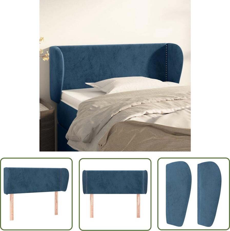 The Living Store Hoofdbord Classic Bedombouw Fluwelen Stof Verstelbare Hoogte Stevige Poten Comfortabele Ondersteuning Klinknagel Detail Donkerblauw 83x23x78 88 cm Hoofd Bord Hoofdkussen Velvet Blauw Klassiek