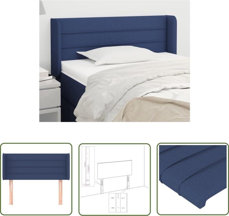 The Living Store Hoofdbord met randen 93x16x78 88 cm stof blauw Hoofd Bord Hoofdbord Beddecoratie Stoffen Hoofdbord Blauww Meubels - Foto 2