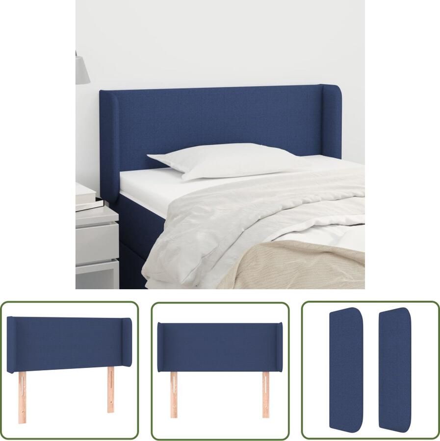 The Living Store Hoofdbord met randen 93x16x78 88 cm stof blauw Hoofd Bord Hoofdkussen Beddecoratie Slaapkamers Blauwe Kamer
