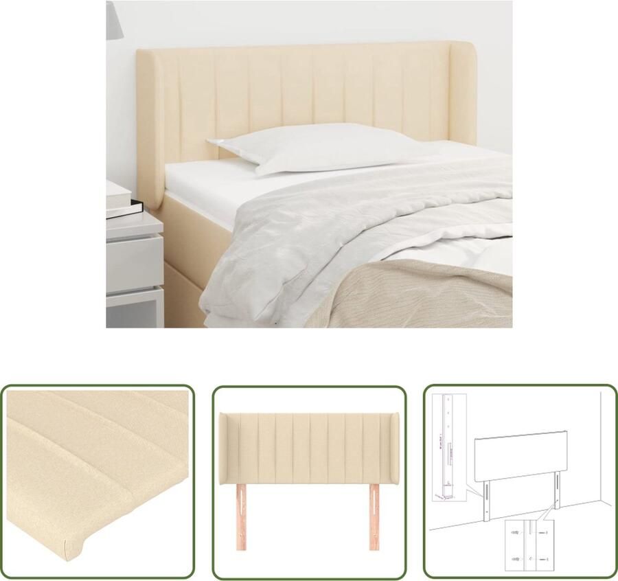 The Living Store Hoofdbord met randen 93x16x78 88 cm stof crèmekleurig Hoofd Bord Beddecoratie Hoofdkussen Stoffen Hoofdbord Creme Kleur