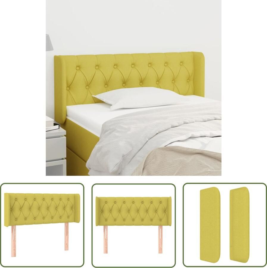 The Living Store Hoofdeind Groen 93 x 16 x 78 88 cm Duurzaam stof Verstelbare hoogte Stevige houten poten Hoofd Bord Beddengoed Slaapkamers Hoofdeinde Stoffen Hoofdbord