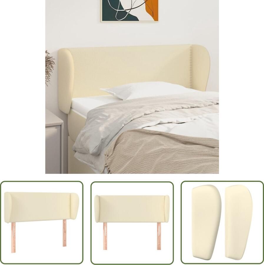 The Living Store Hoofdbord met randen 93x23x78 88 cm kunstleer crèmekleurig Hoofd Bord Hoofdkussen Beddecoratie Klassiek Hoofdbord Creme Kleur