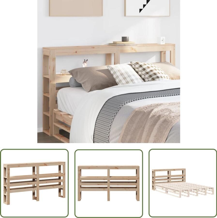 The Living Store Hoofdbord met schappen 160 cm massief grenenhout Hoofdbord Houten Hoofdbord Grenenhout Hoofdbord Met Opbergvakken Slaapkamersdecoratie