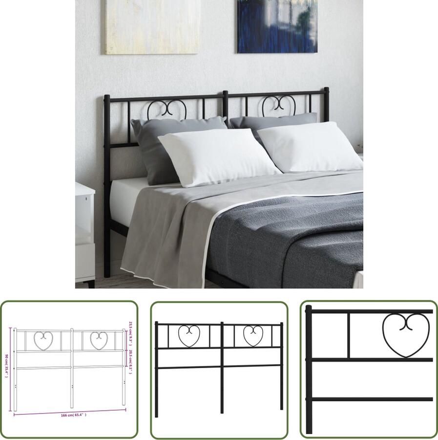 The Living Store Hoofdbord Metalen 166 x 3 x 90 cm Zwart Hoofdbord Hoofdbekleding Beddecoratie Metalen Hoofdbord Zwart Hoofdbord
