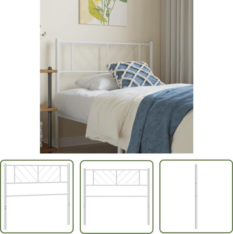 The Living Store Hoofdbord metalen bedframe 105 x 3 x 90 cm wit Hoofdbord Hoofdbekleding Beddecoratie Metalen Hoofdbord Wit Hoofdbord - Foto 2