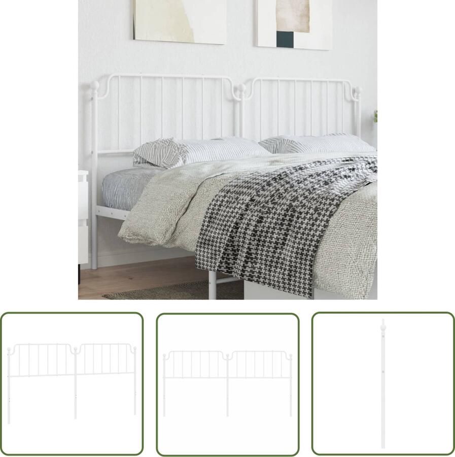 The Living Store Hoofdbord Metalen Bedframe 198 x 102 cm Wit Staal Hoofdbord Hoofdbed Metalen Hoofdbord Witte Hoofdbord Beddecoratie - Foto 2