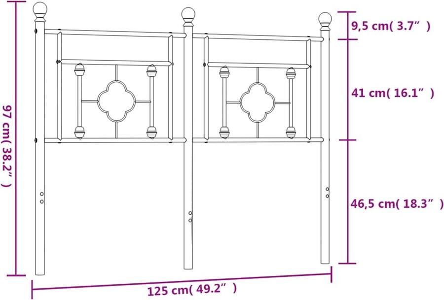 The Living Store Hoofdbord Metalen Hoofdbord 125 x 97 cm Wit Staal Hoofdbord Hoofdboard Staal Wit Beddecoratie - Foto 2