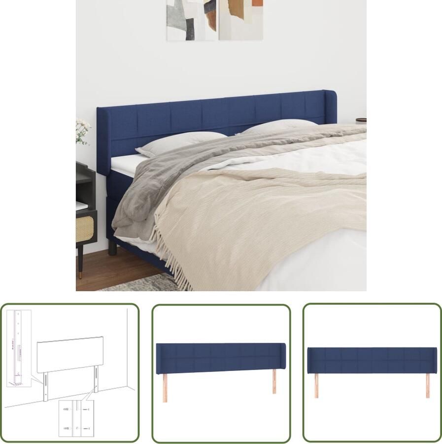 The Living Store Hoofdbord met randen 183x16x78 88 cm stof blauw Hoofd Bord Beddecoratie Hoofdkussen Slaapcomfort Modern Interieur