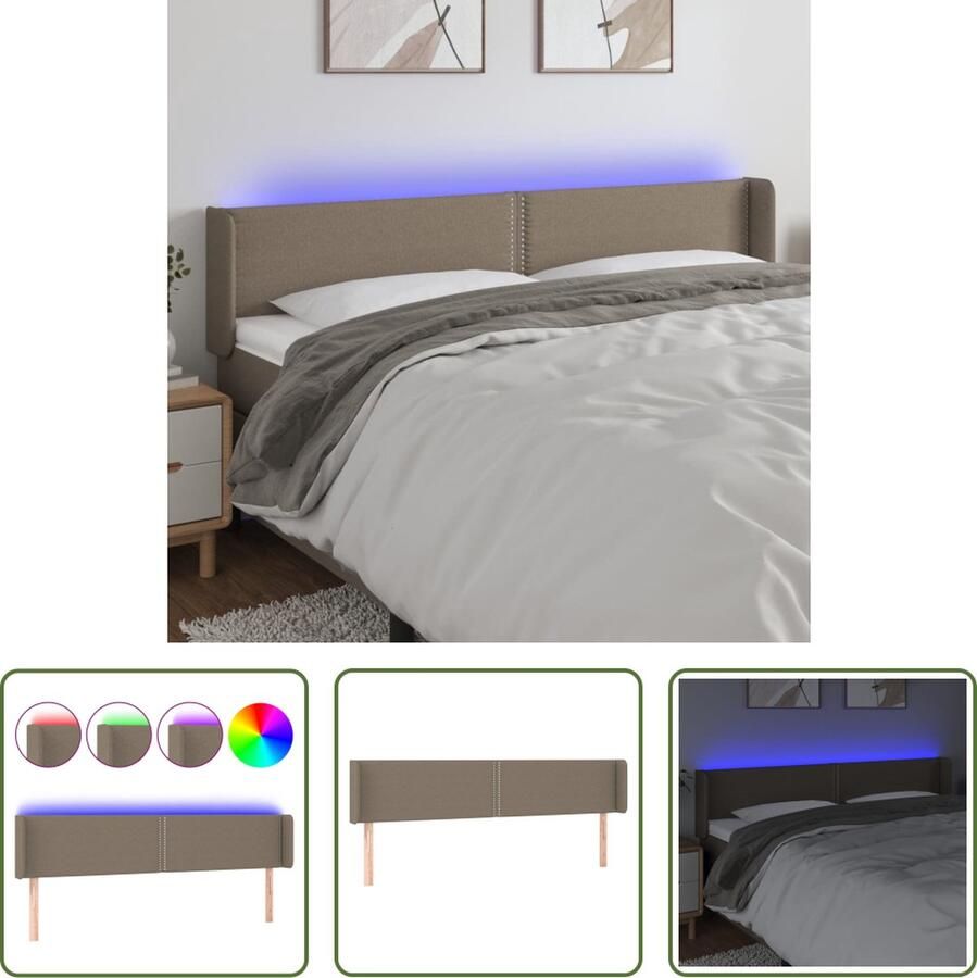The Living Store Hoofdbord Moderne LED Taupe 163x16x78 88cm Verstelbaar Hoofd Bord Led Hoofdbord Bedhoofdbord Taupes Hoofdbord Met Led Verlichting