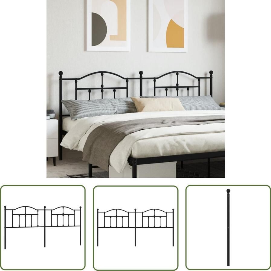 The Living Store Hoofdbord Robuust Zwart 198 x 3 x 97 cm Stalen Metalen Poten Hoofdbord Hoofdbed Metalen Hoofdbord Zwarte Hoofdbord Slaapkamersdecoratie - Foto 2