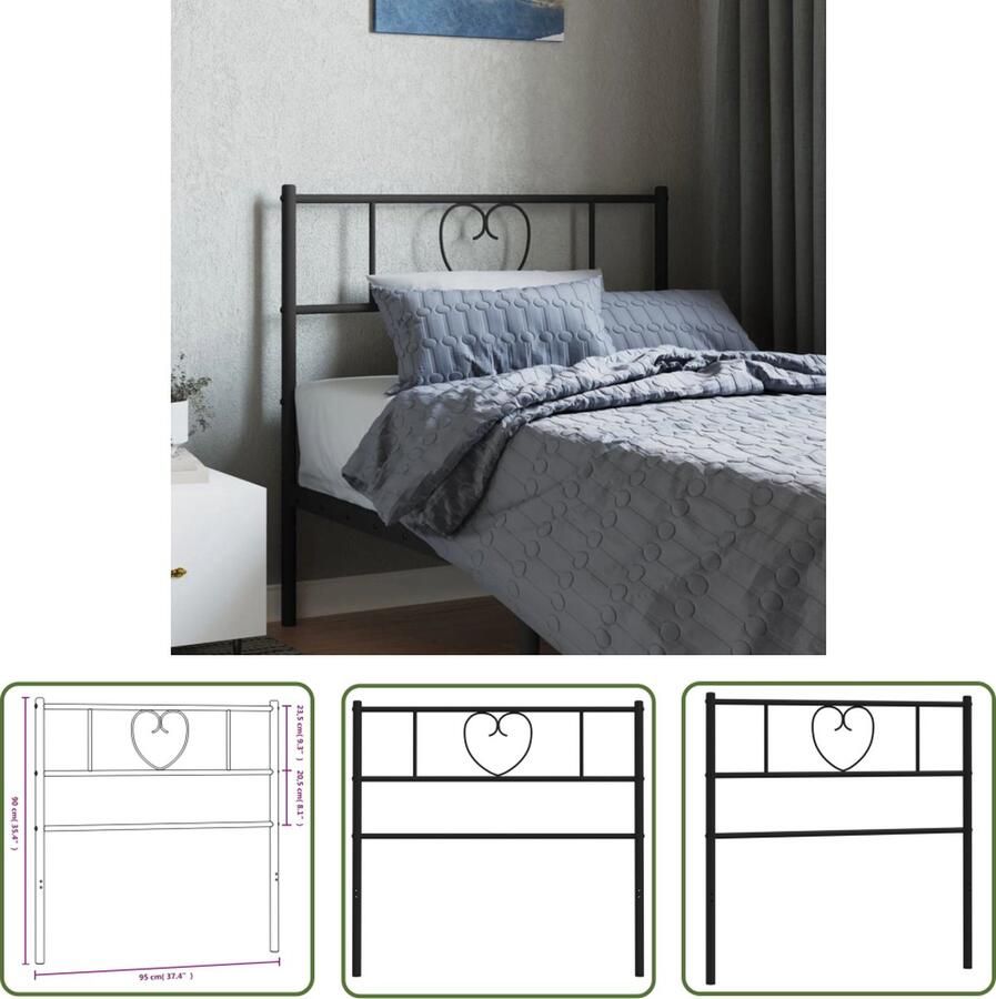 The Living Store Hoofdbord Ronde Buis Zwart Staal 95 x 3 x 90 cm Stevige en Stabiele Poten Hoofdbord Hoofd Bord Beddecoratie Metalen Hoofdbord Zwart Hoofdbord