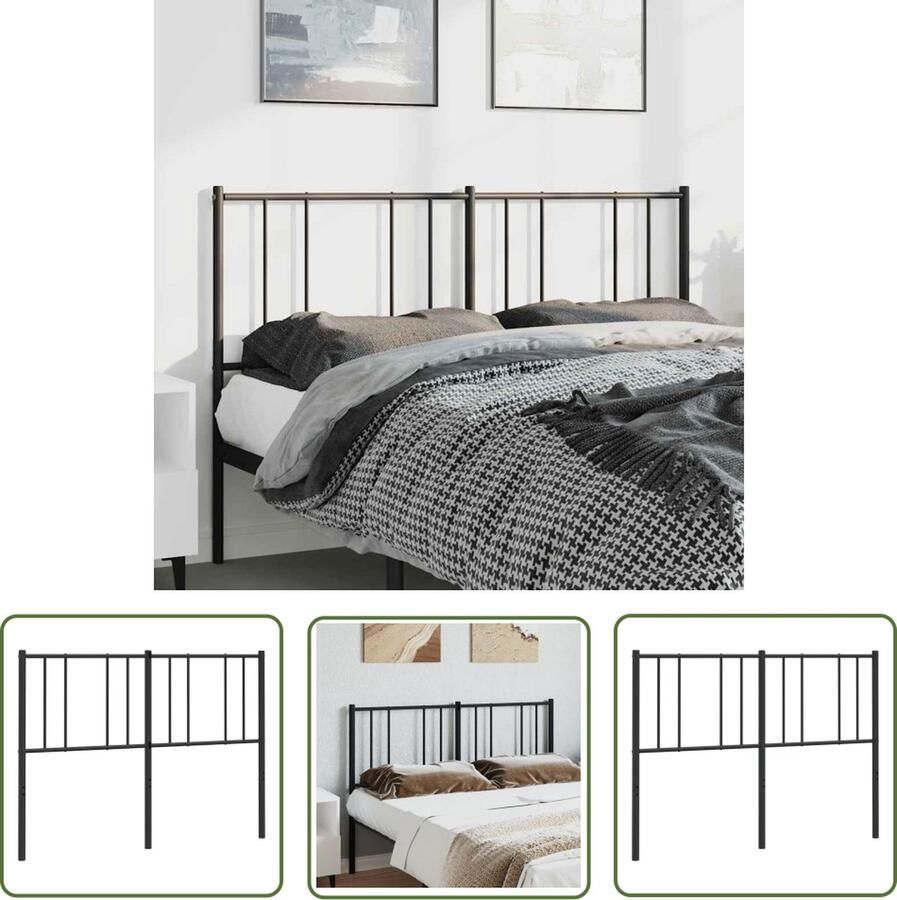 The Living Store Hoofdbord Staal 156 x 3 x 90 cm Zwart Hoofdbord Hoofdboard Staal Zwarte Hoofdbord Metalen Hoofdbord - Foto 2