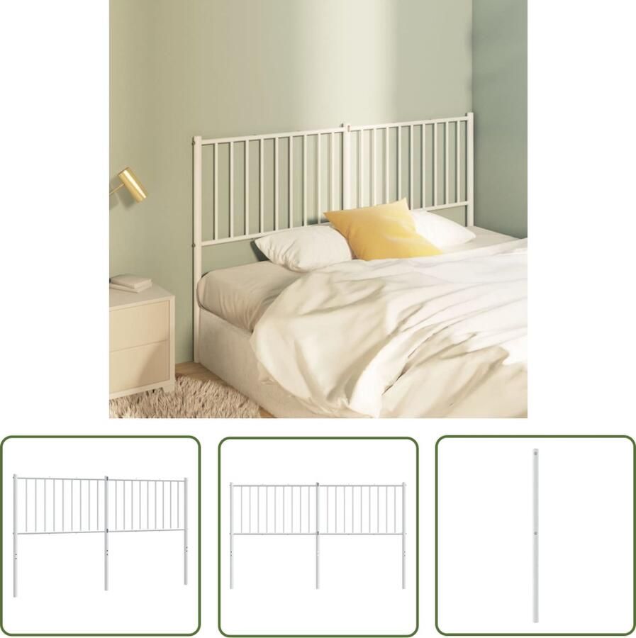 The Living Store Hoofdbord Staal 156x90 cm Wit Hoofd Bord Hoofdkussen Bed Frame Staal Hoofdbord Wit Hoofdbord
