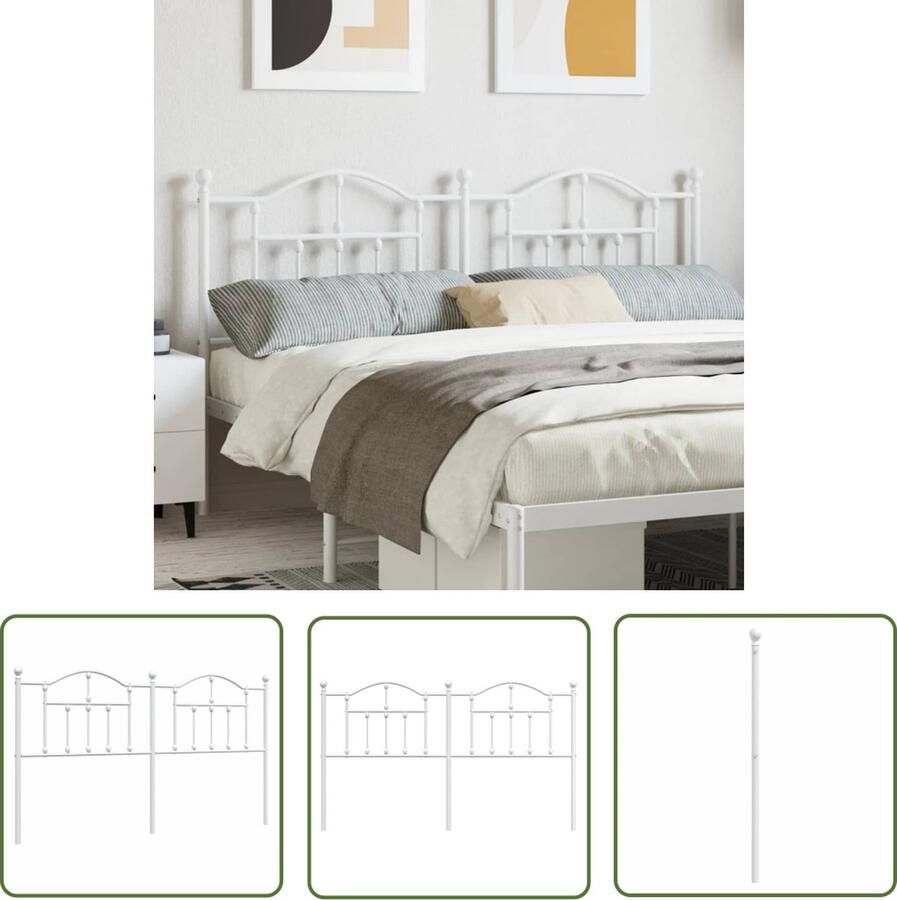 The Living Store Hoofdbord Staal 187 x 3 x 97 cm Wit Hoofdbord Hoofdbekleding Beddecoratie Staal Hoofdbord Wit Hoofdbord - Foto 2