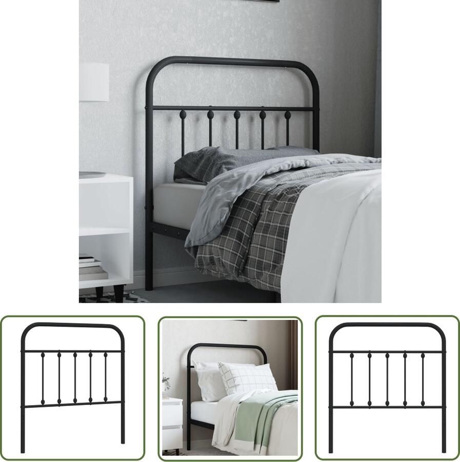 The Living Store Hoofdbord Staal 95 x 3 x 100 cm Zwarte kleur
