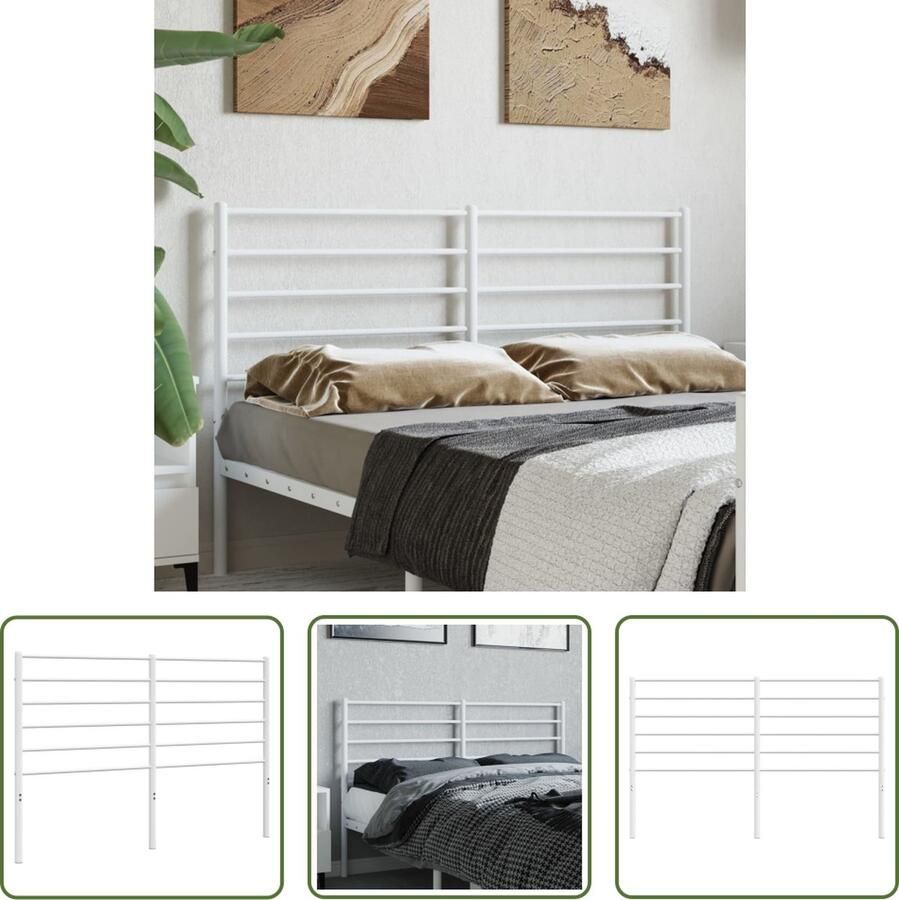 The Living Store Hoofdbord Staal Wit 156 x 3 x 90 cm Robuuste constructie Hoofdbord Beddecoratie Hoofdboard Slaapkamervloer Staal Hoofdbord