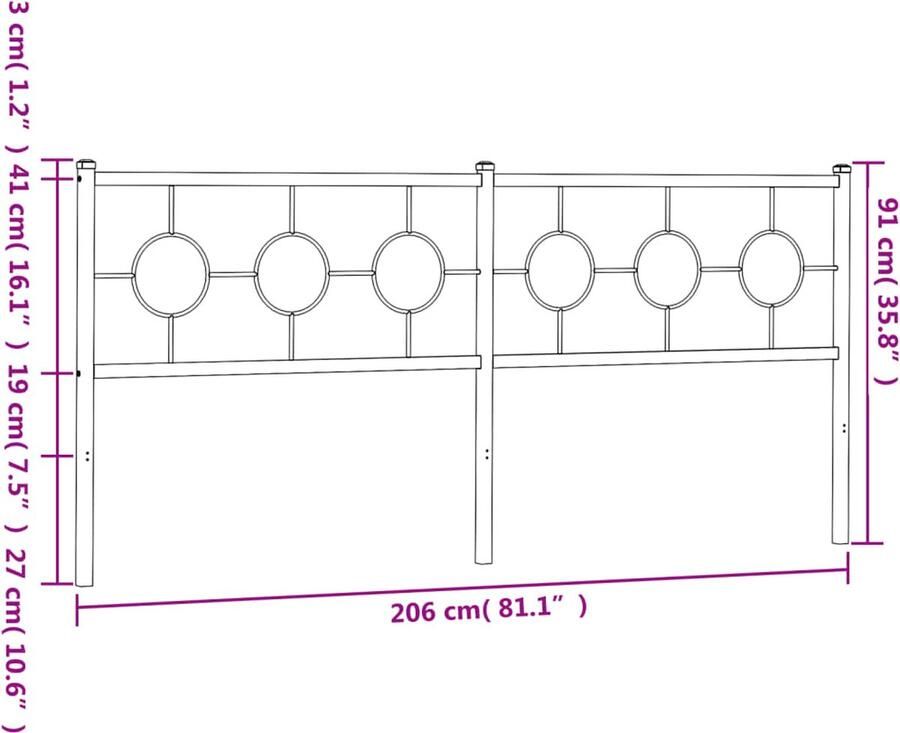 The Living Store Hoofdbord Stalen Bedframe 206 x 91 cm Wit Hoofdbord Hoofddekens Beddecoratie Slaapkamers Modern Interieur - Foto 2