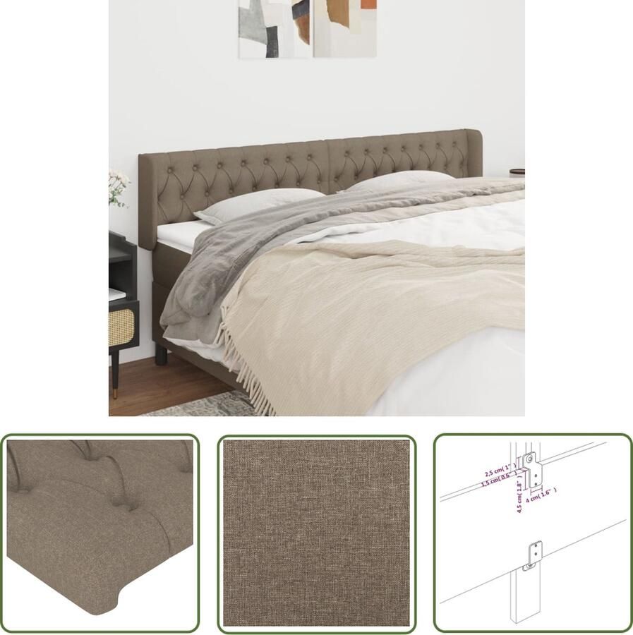 The Living Store Hoofdbord Bedombouw 203 x 16 x 78 88 cm Stof hout Hoofd Bord Hoofdkussen Beddecoratie Stoffen Hoofdbord Beige Hoofdbord - Foto 2